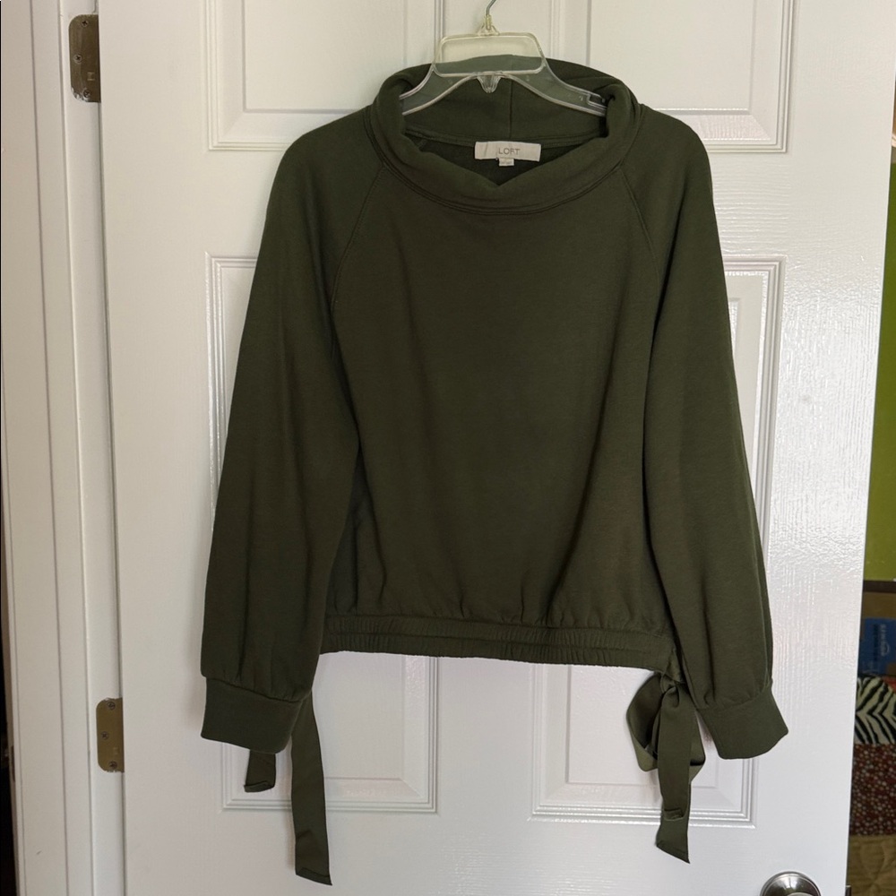 LOFT Forest Green Tie Sleeve Top